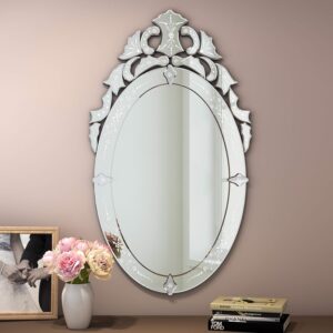 Oval Bathroom Mirror 42″ x 24″ Venetian Mirror with Top Crown Floral Etched Frameless Decorative Wall Mirror for Vanity Bathroom Bedroom Living Room Oval Bathroom Mirror 42″ x 24″ Venetian Mirror with Top Crown Floral Etched Frameless Decorative Wall Mirror for Vanity Bathroom Bedroom Living Room