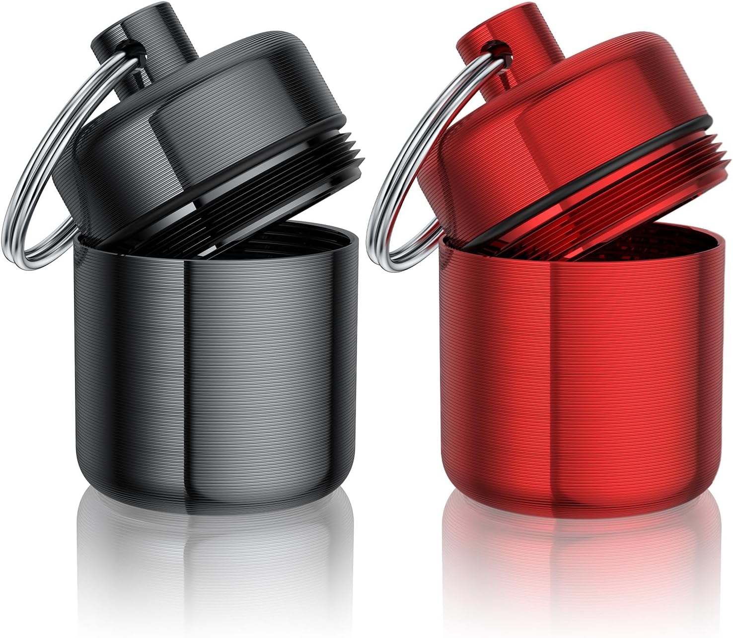 Ear Plug Carrying Case Keychain(2 Pack), Small Waterproof Metal Earplug Case Ear Plug Holder Container Great for Earplugs, Pills Case Pill Box and Jewelry Holder (Grey Red)