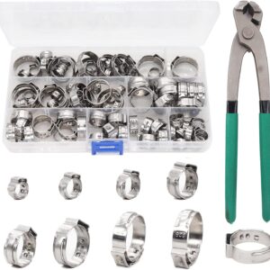 Single Ear Hose Clamps, Oetiker Clamps, 92Pcs(6.0mm-22.6mm) Crimp Pipe Clamps Assortment Kit with Oetiker Clamps Plier and Gloves for Pipe,Plumbing,Automotive, 304 Stainless Steel Single Ear Hose Clamps, Oetiker Clamps, 92Pcs(6.0mm-22.6mm) Crimp Pipe Clamps Assortment Kit with Oetiker Clamps Plier and Gloves for Pipe,Plumbing,Automotive, 304 Stainless Steel
