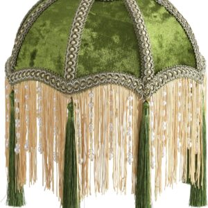 xiaojuande-Lampshade with tassels, Premium Classic Victorian, Style Bell Shape Scallop velvet top replacement lamp,9.8“Width 11.3”height(olive green) xiaojuande-Lampshade with tassels, Premium Classic Victorian, Style Bell Shape Scallop velvet top replacement lamp,9.8“Width 11.3”height(olive green)