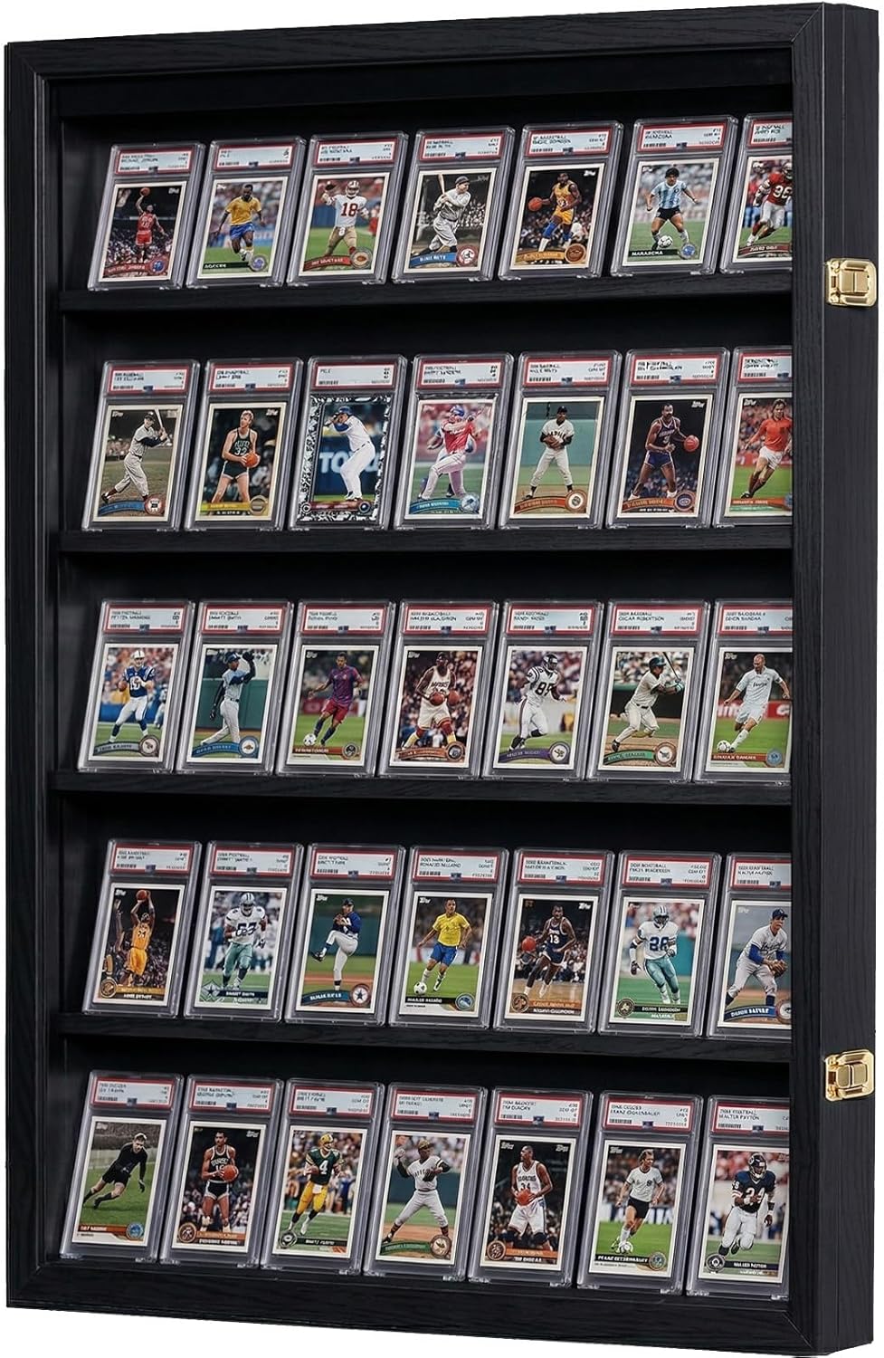 35 Baseball Card Display Case - Graded Sports Card Display Frame Metal Clasp & UV Protection Acrylic Front, Baseball Football Basketball Hockey Trading Card Collection Holder (Black, 1 Pack)