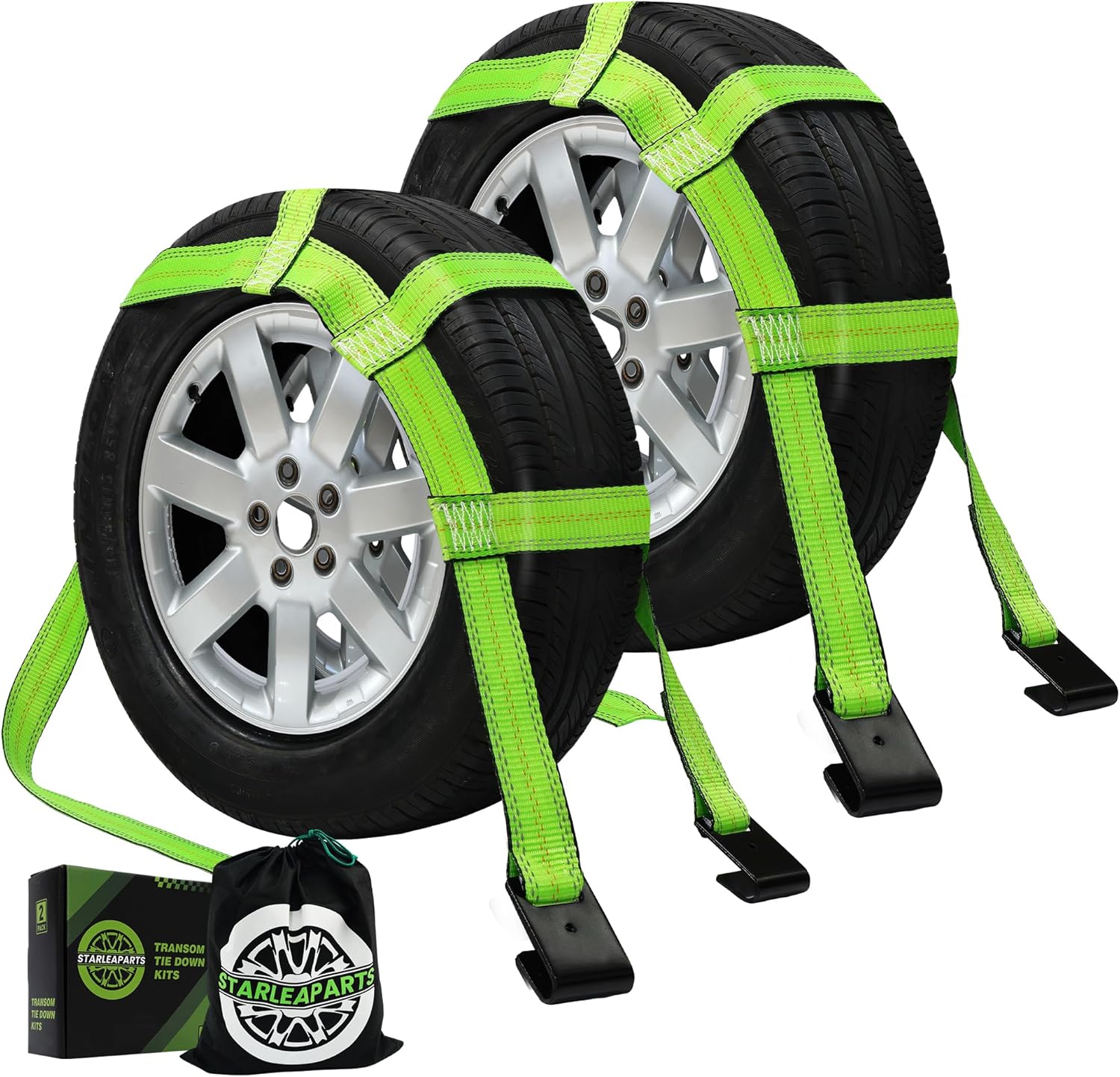 Tow Dolly Straps with Reflective, 2 Pack Tow Dolly Basket Straps with Flat Hook, Car Dolly Strap, 10,000 lbs Breaking Strength, Tire Bonnet with Carrying Bag Fits Most 14"-17" Tires
