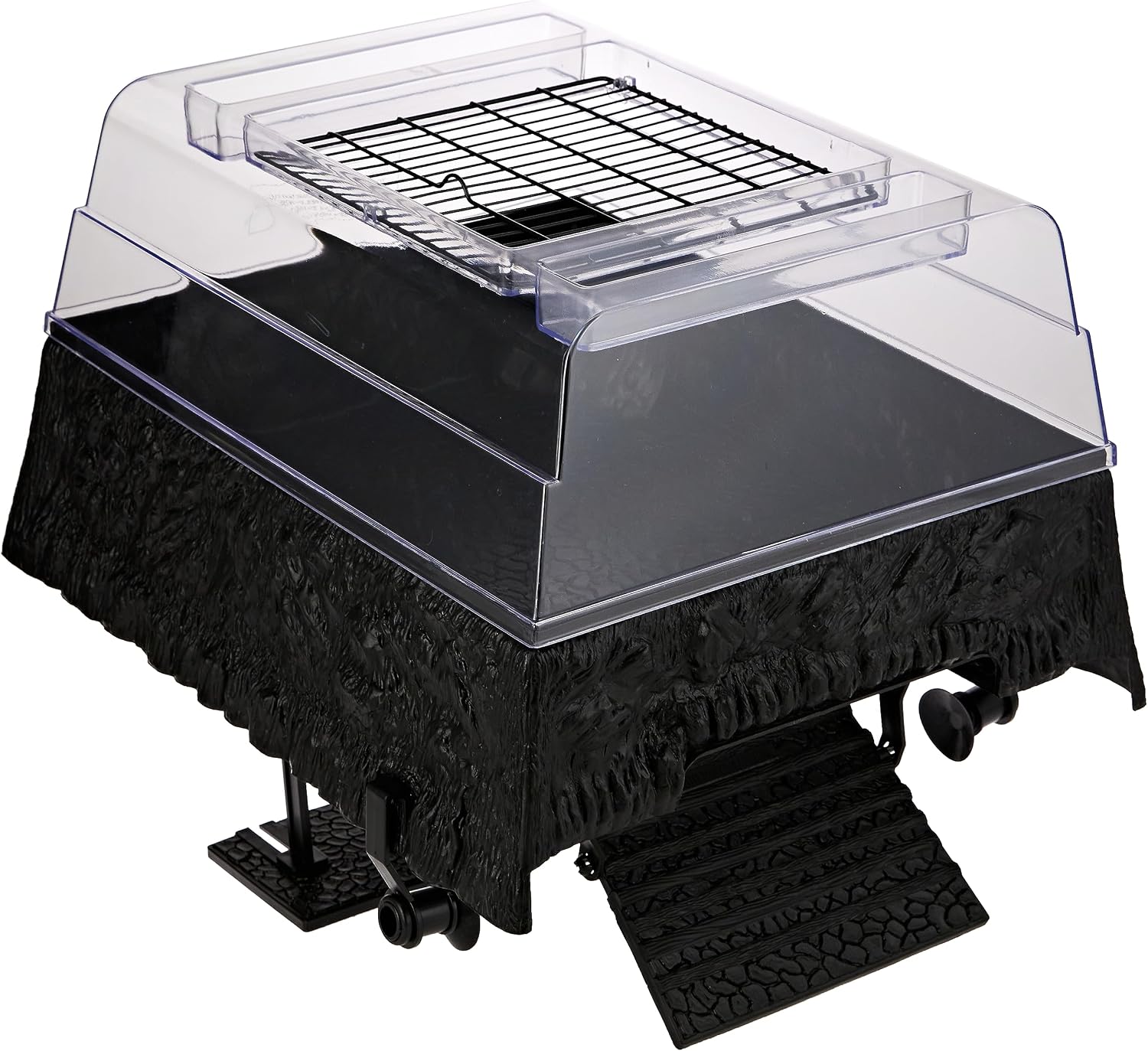 PENN-PLAX Reptology Turtle Topper – Above Tank Basking Platform That Safely Mounts to Standard Size Tanks Including 10g, 20L, 20H, 29g, up to 55 Gallons and 13” Wide – Black Color (REP600)