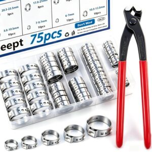 75Pcs 8-Sizes 304 Stainless Steel Single Ear Hose Clamps with Ear clamp plier 6-23.6mm Crimp Hose Clamps Assortment Kit for Auto/Home Appliance/Pipe/Fuel Line Stepless hose clamp with pincer 75Pcs 8-Sizes 304 Stainless Steel Single Ear Hose Clamps with Ear clamp plier 6-23.6mm Crimp Hose Clamps Assortment Kit for Auto/Home Appliance/Pipe/Fuel Line Stepless hose clamp with pincer