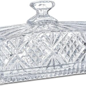 Crystal Covered Butter Dish,8inch Classic Glass 2-Piece Design Butter Keeper with Lid | Butter Holder | Dishwasher Safe Crystal Covered Butter Dish,8inch Classic Glass 2-Piece Design Butter Keeper with Lid | Butter Holder | Dishwasher Safe