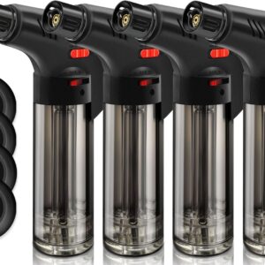 4 Pack of Torch Lighter, Powerful Windproof Jet Flame, Butane Gas Refill, with Safety Lock, Mini Blow Torch Lighters for Candle, Firework (NO Gas) 4 Pack of Torch Lighter, Powerful Windproof Jet Flame, Butane Gas Refill, with Safety Lock, Mini Blow Torch Lighters for Candle, Firework (NO Gas)