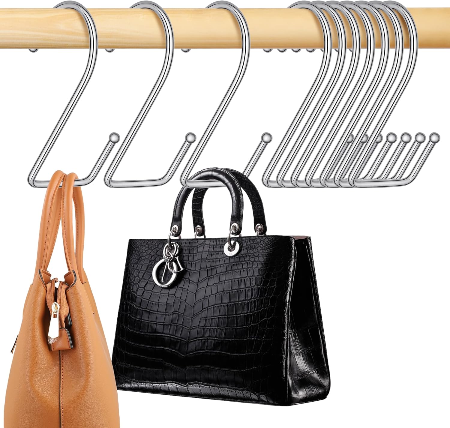 15 Pack Purse Hanger for Closet, Super Sturdy Purse Hooks, Hanging Backpack Bag Holder, Closet Organizers and Storage, Silver