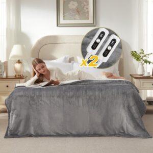 Electric Heated Blanket King Size with Dual Control, Soft and Cozy Thickened Flannel and Sherpa Electric Blanket for Bed, 6 Heating Levels & 10 Hours Auto-Off, 100″x90″ London Grey Electric Heated Blanket King Size with Dual Control, Soft and Cozy Thickened Flannel and Sherpa Electric Blanket for Bed, 6 Heating Levels & 10 Hours Auto-Off, 100″x90″ London Grey
