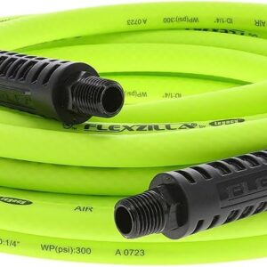 Flexzilla Air Compressor Hose, 1/4 in. x 25 ft., 1/4 in. MNPT Fittings, No-Kink, All Weather, Lightweight, Premium Hybrid Polymer, 300 PSI, ZillaGreen Flexzilla Air Compressor Hose, 1/4 in. x 25 ft., 1/4 in. MNPT Fittings, No-Kink, All Weather, Lightweight, Premium Hybrid Polymer, 300 PSI, ZillaGreen