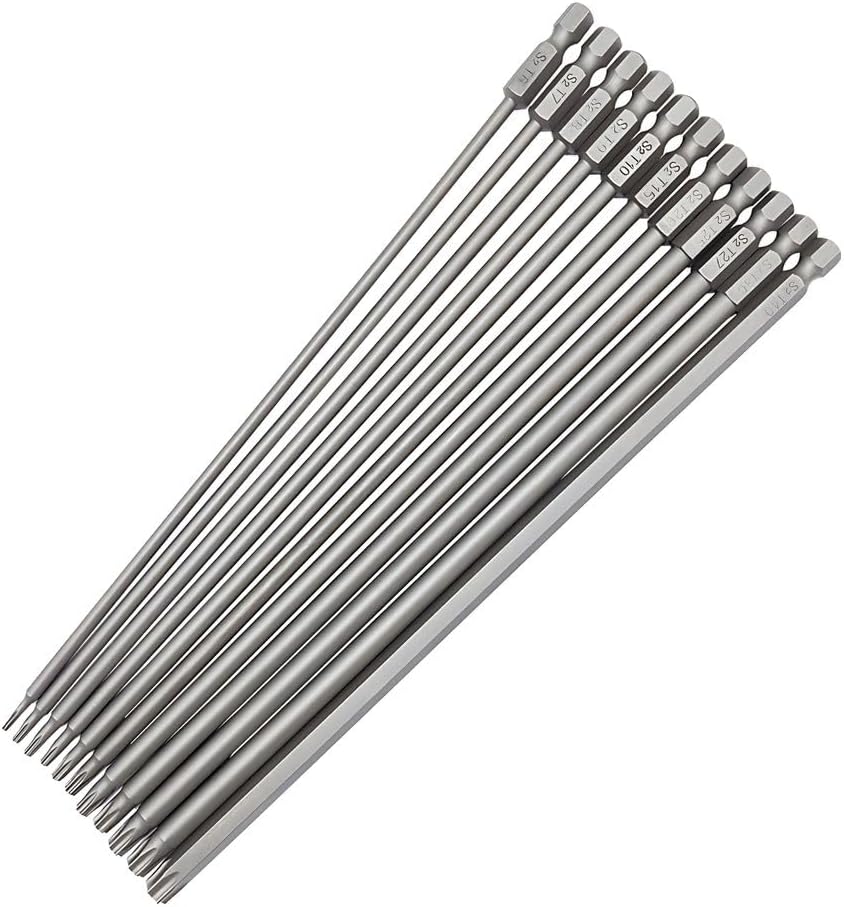11pcs 200mm Extra Long Torx Screwdriver Bit Set, Magnetic Head S2 Steel Star Screw Driver Drill Bits 1/4" Hex Shank Tamper Proof Security Bit Set (T6-T40)