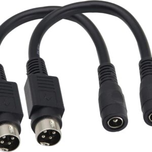 4 Pin DIN to DC Power Cable – 4 Pin Mini Din Male to DC 5.5 x 2.1 mm Female – 6 Inch for Camera, DVD, TV, PC, Barcode Printer [2 Pack]