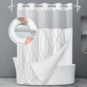 LXBNI No Hook Grey White Striped Shower Curtain with Snap in Fabric Liner Set – Hotel Liner Set with See Through Mesh Top Window,Machine Washable, 71×74 INCH LXBNI No Hook Grey White Striped Shower Curtain with Snap in Fabric Liner Set – Hotel Liner Set with See Through Mesh Top Window,Machine Washable, 71×74 INCH