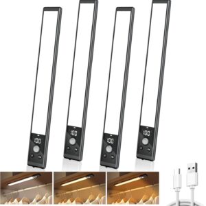 Mpotmiy 4 Pack 10″ Under Cabinet Lights with Digital Display,52 LED Rechargeable Motion Sensor Light Indoor,3 Color Temperatures, Magnetic Dimmable Closet Lights, Under Counter Light for Kitchen Mpotmiy 4 Pack 10″ Under Cabinet Lights with Digital Display,52 LED Rechargeable Motion Sensor Light Indoor,3 Color Temperatures, Magnetic Dimmable Closet Lights, Under Counter Light for Kitchen