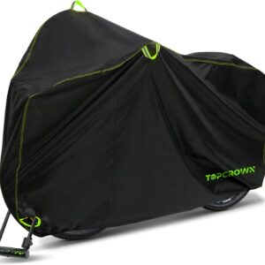 Topcrown Bike Cover Waterproof Outdoor Storage for 1/2/3 Bikes, Bicycle Cover Rain Sun UV Dust Wind Proof with Storage Bag for Mountain Road Bike/Ebike (210D Black+Green, XL Size for 1 bike) Topcrown Bike Cover Waterproof Outdoor Storage for 1/2/3 Bikes, Bicycle Cover Rain Sun UV Dust Wind Proof with Storage Bag for Mountain Road Bike/Ebike (210D Black+Green, XL Size for 1 bike)