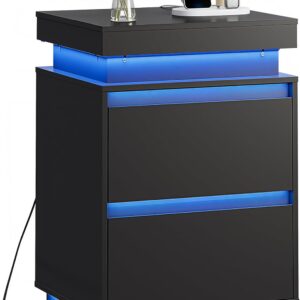 WLIVE Black LED Nightstand with Charging Station, 26 Inches Night Stand with Sliding Top, 2 Drawers, 29 Colors and Multi‑Scene Rhythms, Modern End Table for Bedroom, Living Room, Gaming Room WLIVE Black LED Nightstand with Charging Station, 26 Inches Night Stand with Sliding Top, 2 Drawers, 29 Colors and Multi‑Scene Rhythms, Modern End Table for Bedroom, Living Room, Gaming Room