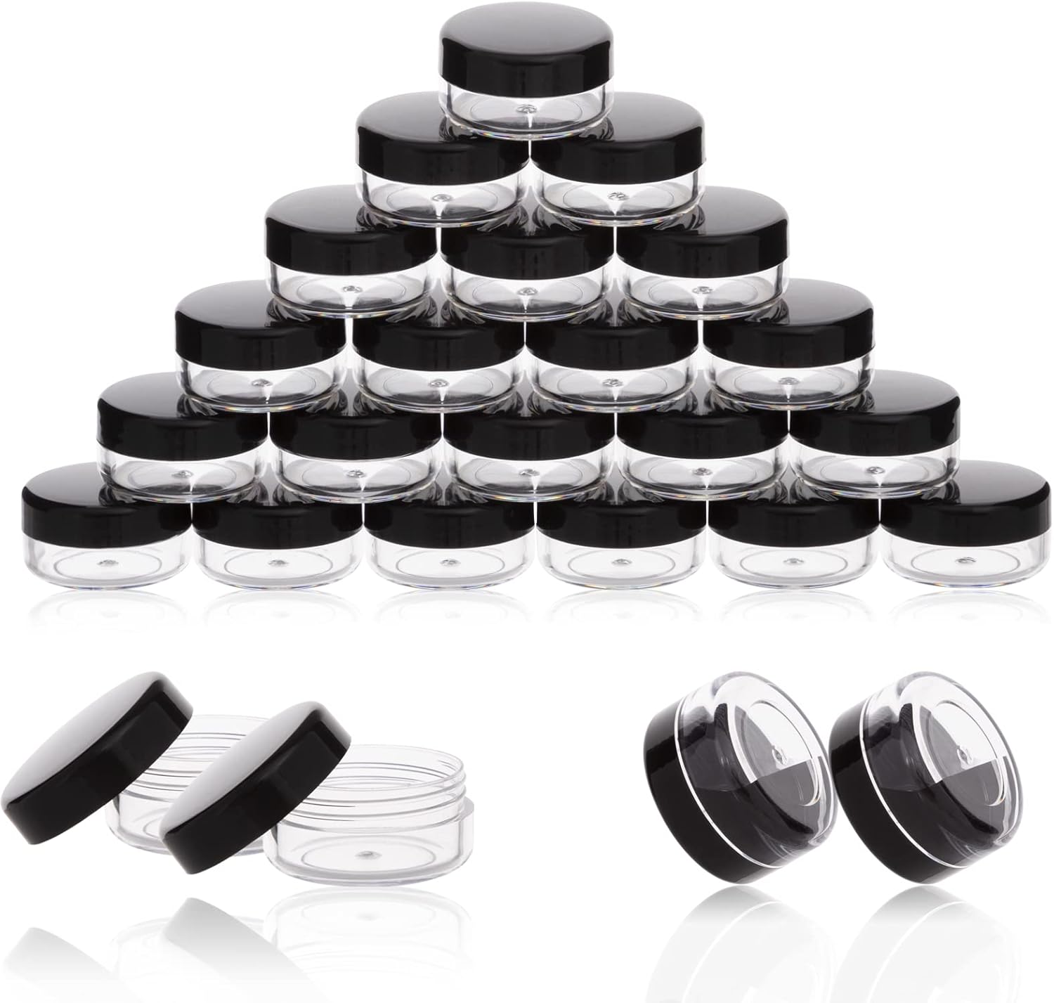 3 Gram Sample Containers with Lids, 50 Count Tiny Sample Jars, 3ML Makeup Cosmetic Containers for Lip Balms, Lotion, Powder, Beauty Products(Black Lids)
