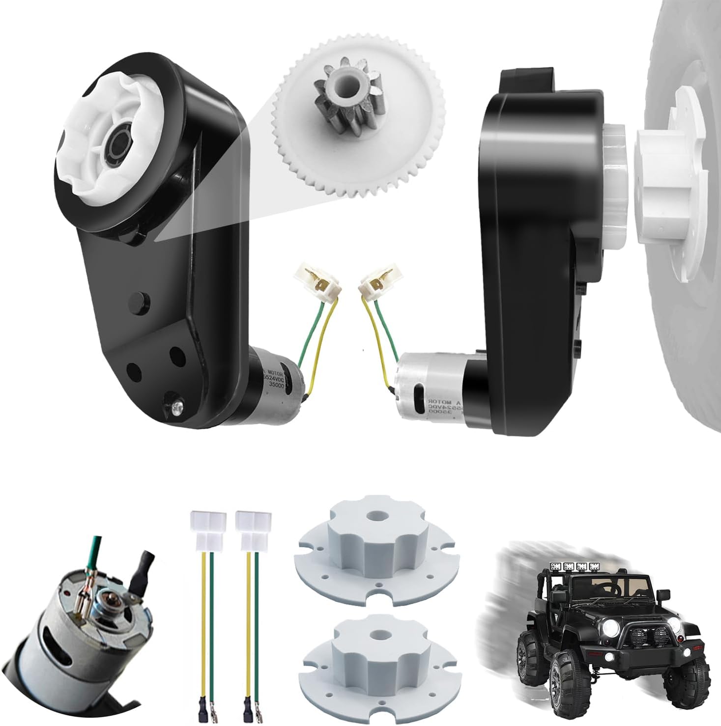2PCS 24V RS555 35000RPM High-Speed Steel Gears Motor Gearbox for Power Wheels Ride on Car Motor Upgrade,18V-24V Motor Conversion Kit,Coupler for Power Wheels Rubber Tire Upgrade Replacement Parts