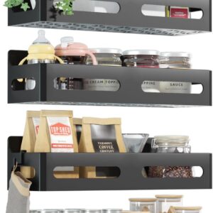 Sevenblue 4 Pack Strong Magnetic Spice Rack for Refrigerator, Multipurpose Magnetic Shelf for Fridge with 4 Hooks for Kitchen and Bathroom Organization, Black Sevenblue 4 Pack Strong Magnetic Spice Rack for Refrigerator, Multipurpose Magnetic Shelf for Fridge with 4 Hooks for Kitchen and Bathroom Organization, Black