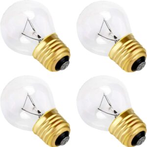 Oven Light Bulb, 40 Watt Appliance Bulb Fit for Whirlpool GE Maytag Ken-More Oven Microwave Refrigerator, G45 E26/E27 Medium Brass Base, 110v/120v/130v, High Temp – 4 Pack Oven Light Bulb, 40 Watt Appliance Bulb Fit for Whirlpool GE Maytag Ken-More Oven Microwave Refrigerator, G45 E26/E27 Medium Brass Base, 110v/120v/130v, High Temp – 4 Pack