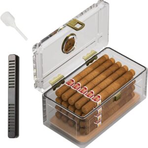 TISFA Acrylic Cigar Humidor with Humidifier and Hygrometer, Desktop Cigar Case Box that can Hold About 15-20 Cigars (S) TISFA Acrylic Cigar Humidor with Humidifier and Hygrometer, Desktop Cigar Case Box that can Hold About 15-20 Cigars (S)