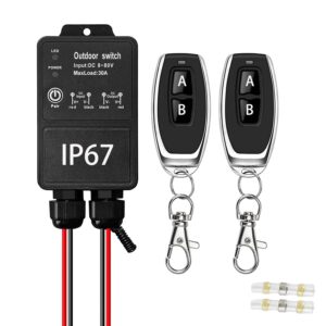 12V Remote Control Switch. IP67 Waterproof DC8-80V 30A Relay Wireless Switch with 328FT Long Range, 433mhz Remote Kit for Lighting, Door, Water Pump, Motor (DC 8-80V) 12V Remote Control Switch. IP67 Waterproof DC8-80V 30A Relay Wireless Switch with 328FT Long Range, 433mhz Remote Kit for Lighting, Door, Water Pump, Motor (DC 8-80V)