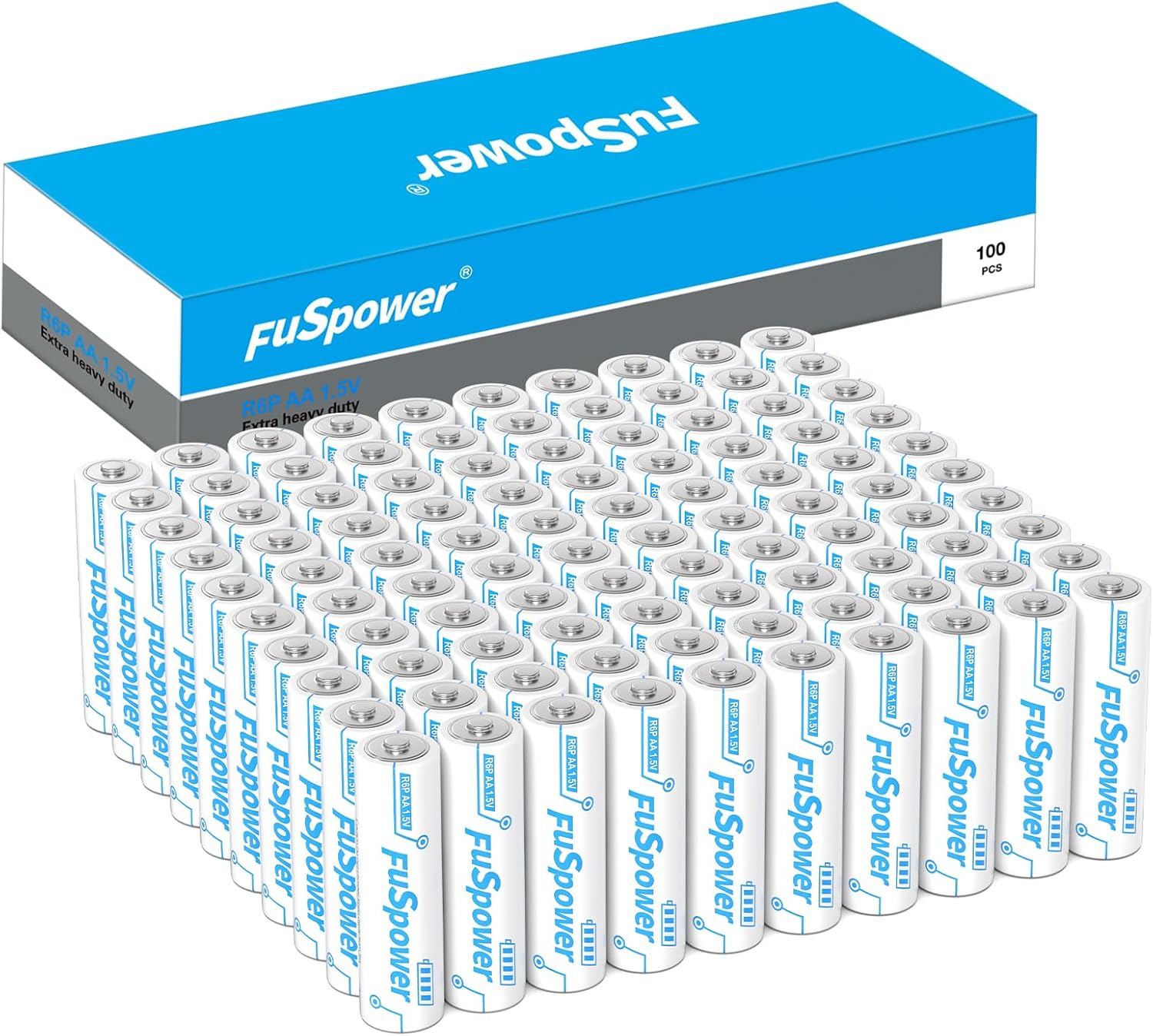 AA Batteries Long Lasting: 1.5V Double AA Batteries 100 Pack - Heavy Duty Carbon Zinc Power for Remote Control LED Clocks Mice Keyboard - Green Energy Mercury/Cadmium/Lead-Free