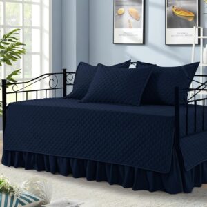 5 Piece Daybed Sets, Quilted Daybed Bedding Set, Twin Size All Season Cozy Daybed Covers Set with Bedskirt and Shams, 75″x39″, Navy Blue 5 Piece Daybed Sets, Quilted Daybed Bedding Set, Twin Size All Season Cozy Daybed Covers Set with Bedskirt and Shams, 75″x39″, Navy Blue