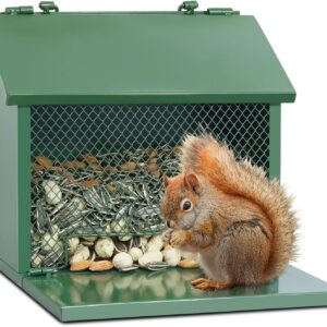 Metal Squirrel Feeder, Squirrel Feeders for Outside Hanging Nesting Box Chipmunk Picnic Table House Outdoors for Corn, Nut, Peanuts Green 1 Pack Metal Squirrel Feeder, Squirrel Feeders for Outside Hanging Nesting Box Chipmunk Picnic Table House Outdoors for Corn, Nut, Peanuts Green 1 Pack