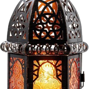 Vintage Large Size Decorative Ramadan Candle Lantern, 12.8’’ Metal Hanging&Tabletop Moroccan Lantern Candle Holder Decor, Halloween Christmas Decorations for Home Indoor Outdoor Patio (Amber) Vintage Large Size Decorative Ramadan Candle Lantern, 12.8’’ Metal Hanging&Tabletop Moroccan Lantern Candle Holder Decor, Halloween Christmas Decorations for Home Indoor Outdoor Patio (Amber)
