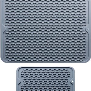 Silicone Dish Drying Mat – 2 Packs of Non-Slip Silicone Mat Easy Clean Drying Mat Large Heat-Resistant Dish Drainer Mat for Kitchen Counter, Sink, Refrigerator or Drawer Liner(16″x12″, 12”x 6” GREY) Silicone Dish Drying Mat – 2 Packs of Non-Slip Silicone Mat Easy Clean Drying Mat Large Heat-Resistant Dish Drainer Mat for Kitchen Counter, Sink, Refrigerator or Drawer Liner(16″x12″, 12”x 6” GREY)