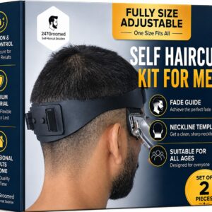 247 Groomed Self Haircut Kit for Men | 2Pcs SelfCut Guide for Men: Neckline Shaving Template & Fade Guide | Adjustable Size Hair Fade Tool & Stable Neck Line Up Tool | Hair Cut for Kids & Seniors 247 Groomed Self Haircut Kit for Men | 2Pcs SelfCut Guide for Men: Neckline Shaving Template & Fade Guide | Adjustable Size Hair Fade Tool & Stable Neck Line Up Tool | Hair Cut for Kids & Seniors