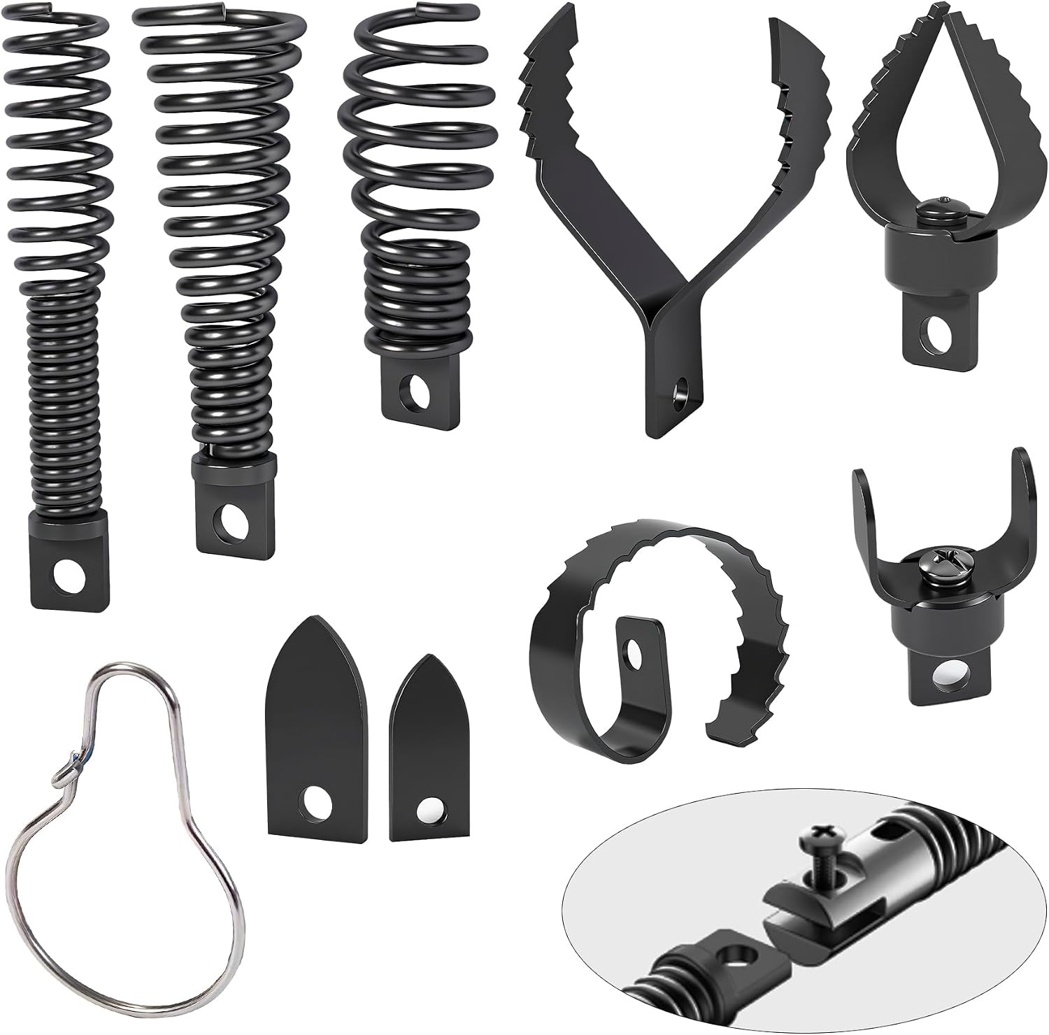 Richcat Drain Snake Drill Attachment,Cutter and Auger Set,Used in 50-100FT AC Drain Cleaning Machine,Fits 5/16 to 3/4 inch Drain Snake Cable,Drain Cleaner Combination Cutter Heads,410 stainless steel