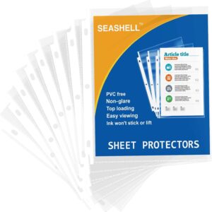 Seashell 100 Economy Non-Glare Sheet Protectors, Plastic Page Protectors for 3 Ring Binder, Letter Size, Top Loading, 3 Hole Punched, Binder Sleeves for 8.5 x 11 Paper, for School and Office use… Seashell 100 Economy Non-Glare Sheet Protectors, Plastic Page Protectors for 3 Ring Binder, Letter Size, Top Loading, 3 Hole Punched, Binder Sleeves for 8.5 x 11 Paper, for School and Office use…