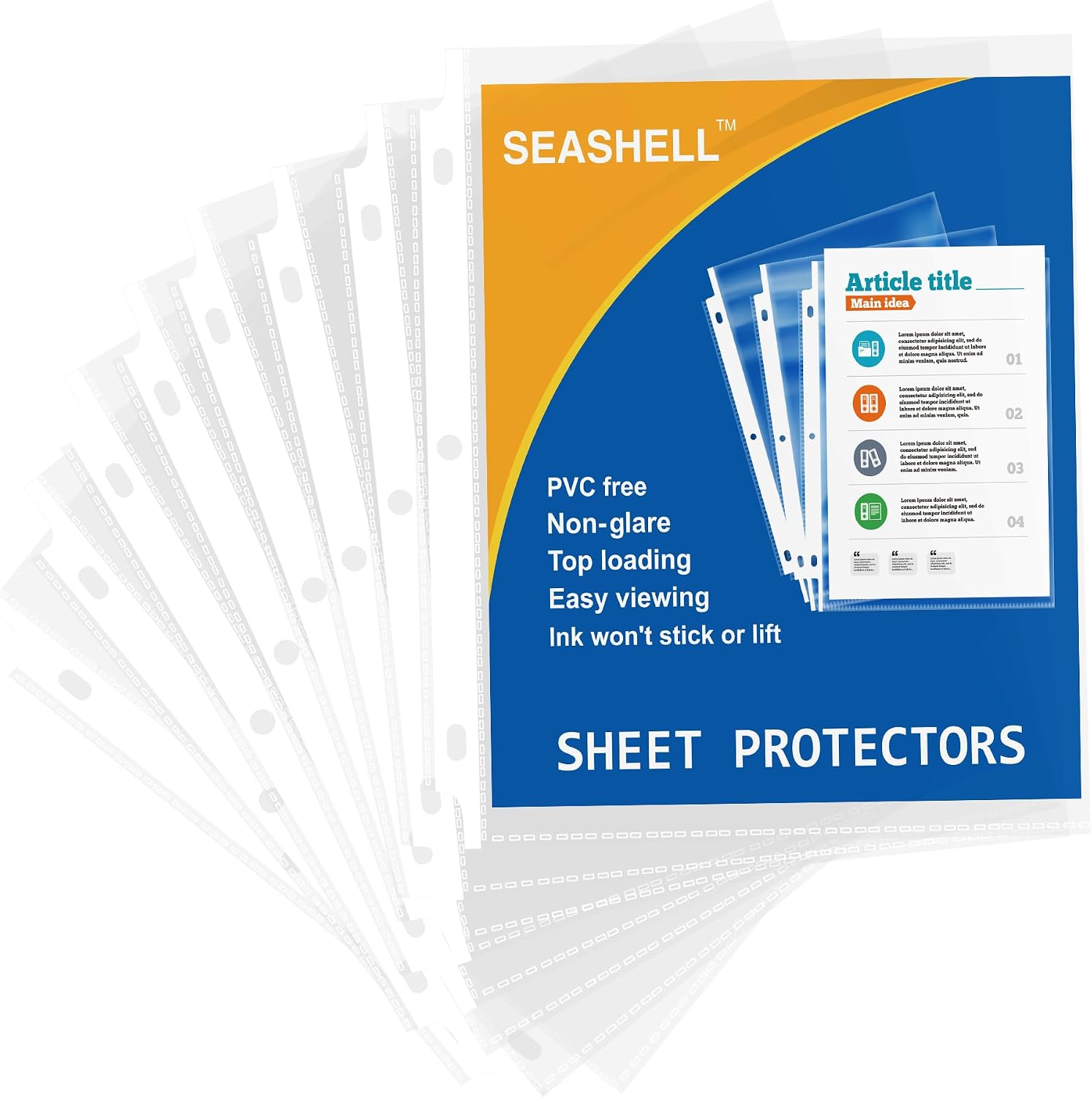 Seashell 100 Economy Non-Glare Sheet Protectors, Plastic Page Protectors for 3 Ring Binder, Letter Size, Top Loading, 3 Hole Punched, Binder Sleeves for 8.5 x 11 Paper, for School and Office use…