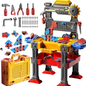 2 in 1 Workbench Tools Toys Set with Sound for Toddlers Aged 3-5, 145 PCS Educational Construction Mechanic Toolbox for Boys Girls, Pretend Play Toys Birthday Gift for Kids 3 4 5 6 Years Old 2 in 1 Workbench Tools Toys Set with Sound for Toddlers Aged 3-5, 145 PCS Educational Construction Mechanic Toolbox for Boys Girls, Pretend Play Toys Birthday Gift for Kids 3 4 5 6 Years Old