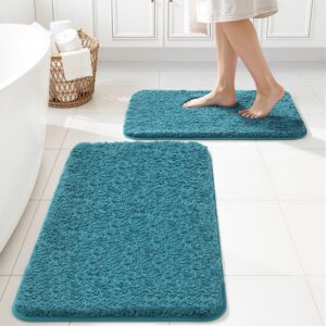 MIULEE Teal Bathroom Rugs Set 2 Piece, Soft Absorbent Microfiber Bath Mat Set, Non Slip Quick Dry Machine Washable Plush Shaggy Bath Rugs for Bathroom Floor, Tub and Shower, 16×24 inches MIULEE Teal Bathroom Rugs Set 2 Piece, Soft Absorbent Microfiber Bath Mat Set, Non Slip Quick Dry Machine Washable Plush Shaggy Bath Rugs for Bathroom Floor, Tub and Shower, 16×24 inches
