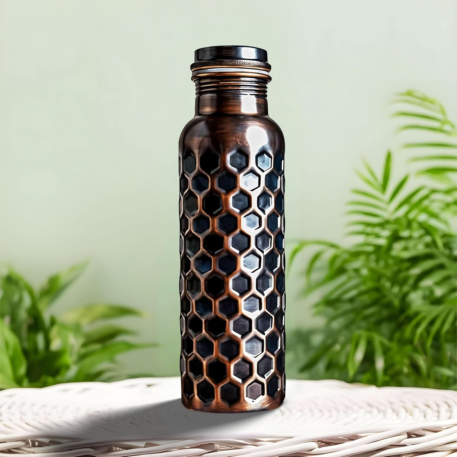 ALV Copper Water Bottle For Drinking 34 Oz Large Hammered 100% Pure Copper Water Bottle Ayurvedic Leak-Proof Lid Vessel for Yoga,Gym,Office,Home&Travel