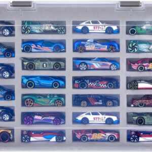 FULLCASE Display Case for Hot Wheels Cars, Toy Organizer Storage Box Holds 27 Toy Cars, Portable Carrying Container with 4 Size Slots for Hotwheels (Box Only)