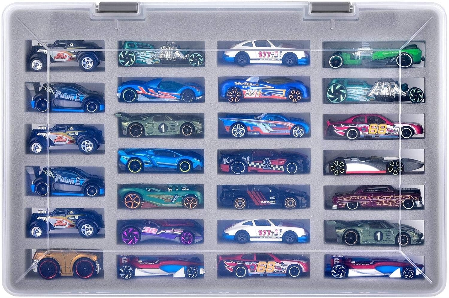 FULLCASE Display Case for Hot Wheels Cars, Toy Organizer Storage Box Holds 27 Toy Cars, Portable Carrying Container with 4 Size Slots for Hotwheels (Box Only)