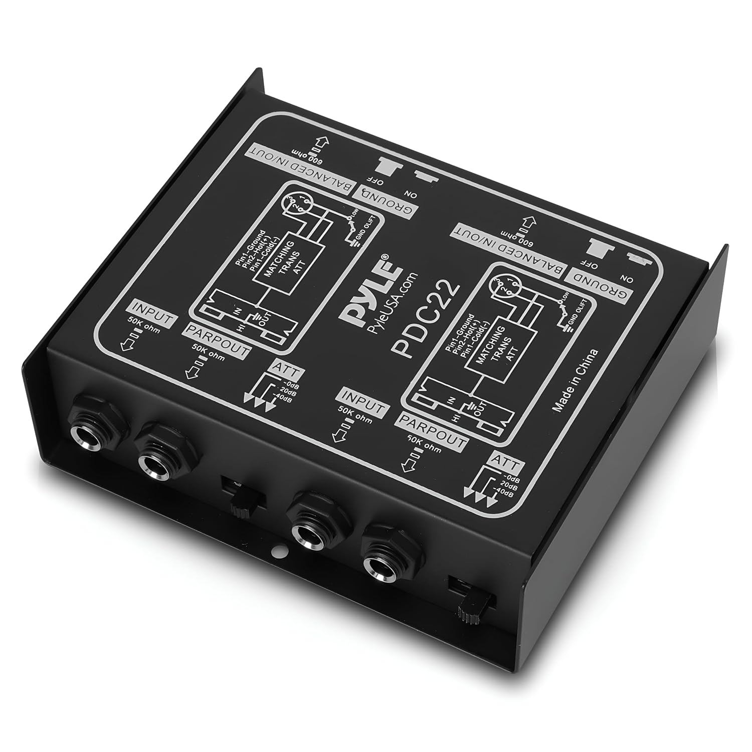 PYLE-PRO Premium Direct Injection Audio Box - Passive DI Unit Hum Eliminator w/ Input Attenuator to Connect Guitar & Bass - 1/4 Inch Impedance Transformer Connector to Balanced & Unbalanced XLR-PDC22 , Black