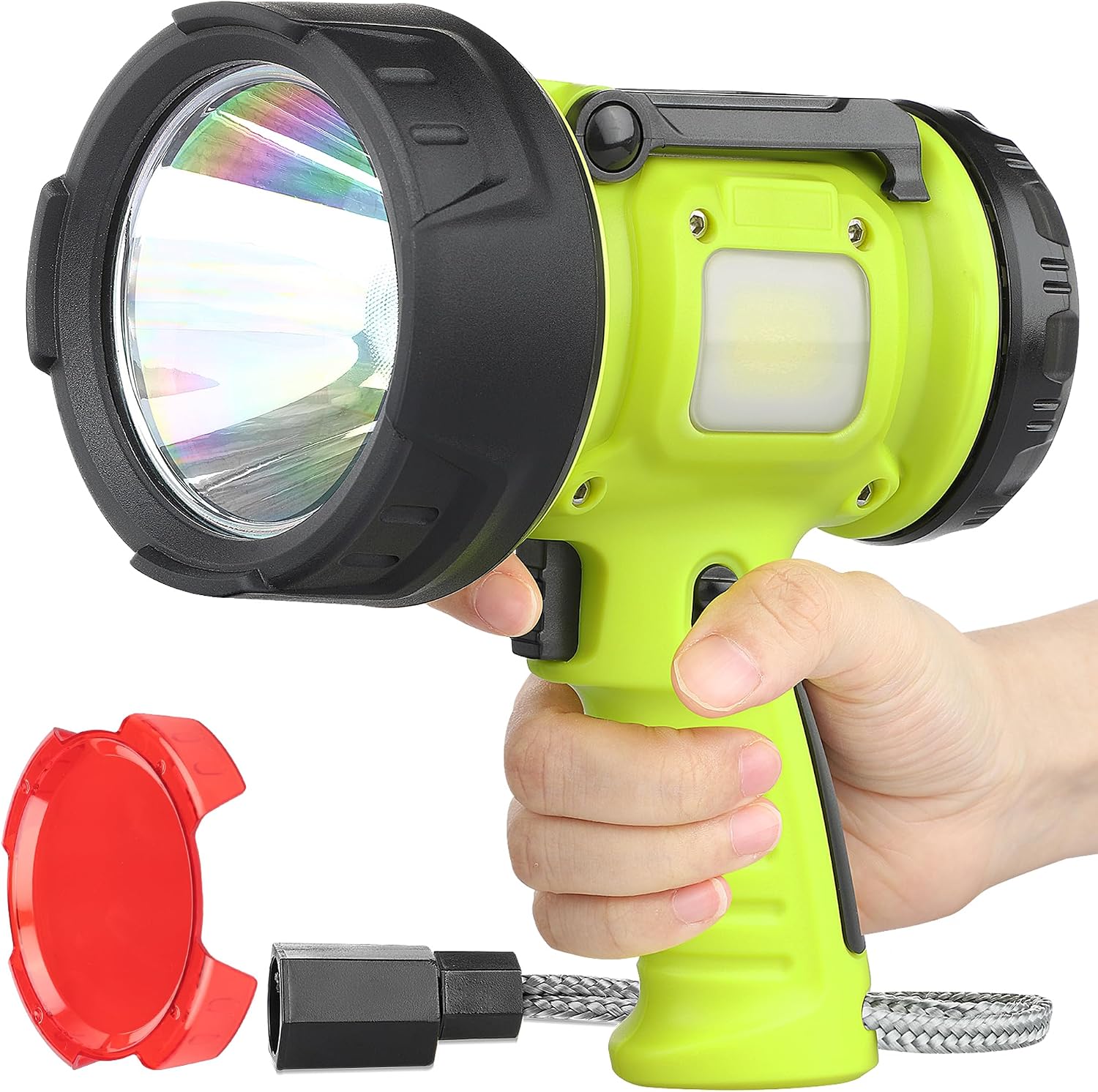 Rechargeable Spotlight Flashlight with 1500 Lumen LED, Waterproof Handheld Bright Outdoor Spot Light Searchlight for Boating, Camping