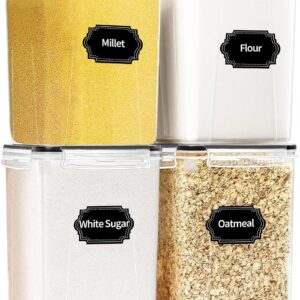 HKJ Chef 4 Pack Large Airtight Food Storage Containers with Lids (5.2L / 176oz), BPA Free Plastic Kitchen and Pantry Organization Contianers for Cereal Flour and Sugar Storage, Labels & Marker HKJ Chef 4 Pack Large Airtight Food Storage Containers with Lids (5.2L / 176oz), BPA Free Plastic Kitchen and Pantry Organization Contianers for Cereal Flour and Sugar Storage, Labels & Marker