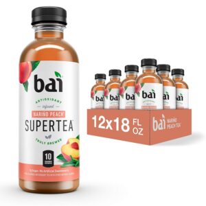 Bai Iced Tea, Narino Peach, Antioxidant Infused Supertea, Crafted with Real Tea (Black Tea, White Tea), 18 Fluid Ounce Bottles, 12 count Bai Iced Tea, Narino Peach, Antioxidant Infused Supertea, Crafted with Real Tea (Black Tea, White Tea), 18 Fluid Ounce Bottles, 12 count