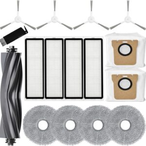 Replacement Parts Compatible for Dreame L10s Ultra / L10 Ultra Robot Vacuum Accessories, 1 Main Rubber Brush, 4 Microfiber Mop Pads, 4 Washable Filters, 2 Dust Bags, 4 Side Brushes, 1 Cleaning Brush
