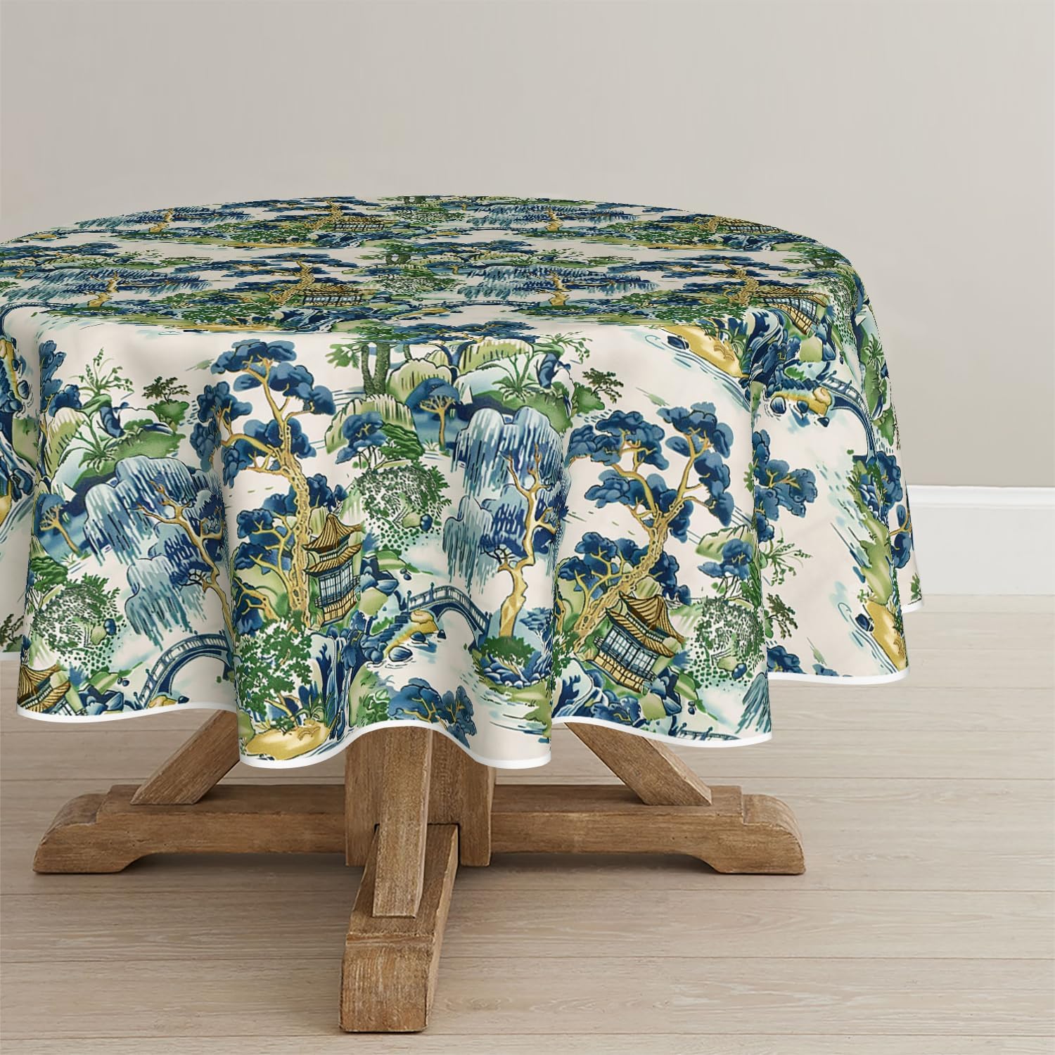 Horaldaily Decorativear Tablecloth 90×90 Inch Round, Seasonal House Trees Vintage Style Mountain Fall Washable Seasonal Table Cover for Party Picnic Dinner Decor