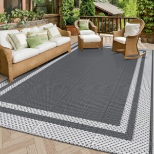 HappyTrends Outdoor Rug Reversible Portable Plastic Straw Camping Rugs for Outside RV,Large Waterproof Outdoor Area Rugs for Patio,Deck,Porch,Balcony(5’x 8′,White&Gray) HappyTrends Outdoor Rug Reversible Portable Plastic Straw Camping Rugs for Outside RV,Large Waterproof Outdoor Area Rugs for Patio,Deck,Porch,Balcony(5’x 8′,White&Gray)