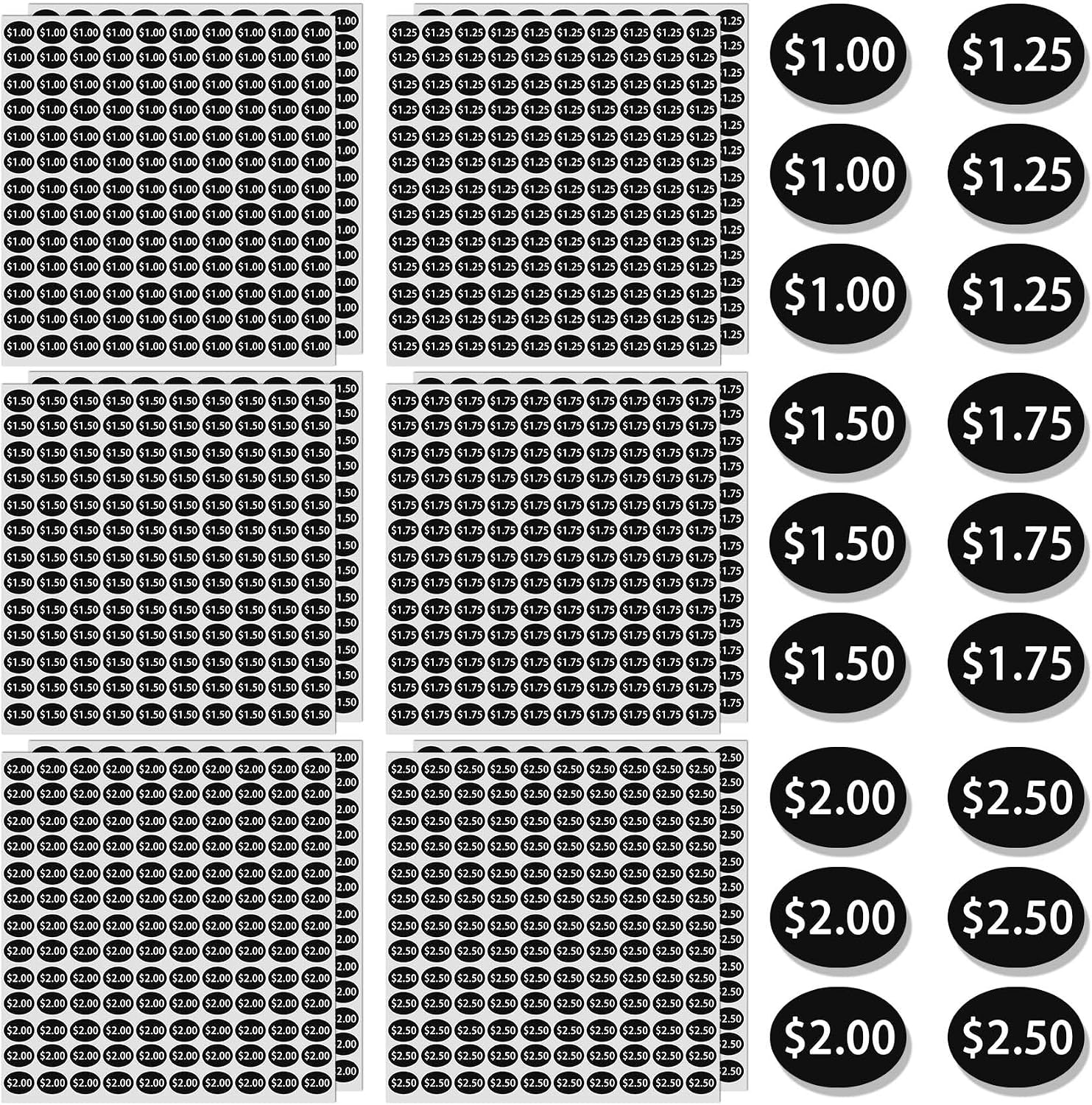 HINZIC 1560pcs Vending Machine Price Labels, 12 Sheets Snack Vending Machine Labels Stickers, Soda Beverage Price Labels Stickers $1.00 $1.25 $1.50 $1.75 $2.00 $2.50 Black for Business Stores, Black