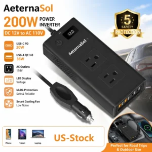 200W Car Power Inverter DC 12V to AC 110V Converter Adapter Charger Outlet 4USB, Dual Smart Charging Ports, Car Cigarette Lighter Plug, LED Display, Fast Charging for Laptop, Tablet, Camera, Phone, CPAP, Emergency Road Trip Essentials 200W Car Power Inverter DC 12V to AC 110V Converter Adapter Charger Outlet 4USB, Dual Smart Charging Ports, Car Cigarette Lighter Plug, LED Display, Fast Charging for Laptop, Tablet, Camera, Phone, CPAP, Emergency Road Trip Essentials